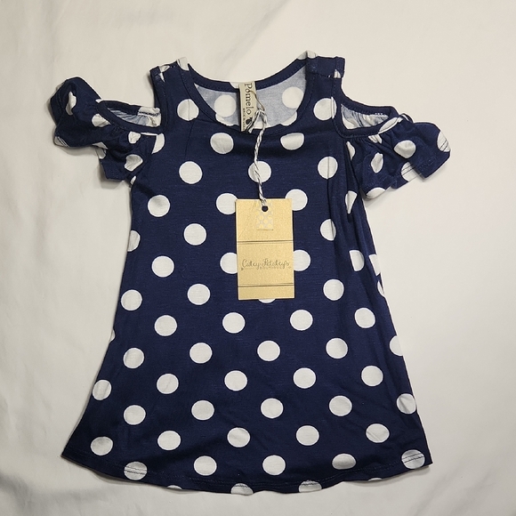 Pomelo Other - 🎯Pomelo Baby Girl Navy Polka Dot Cold Shoulder Dress 3–6M NWT